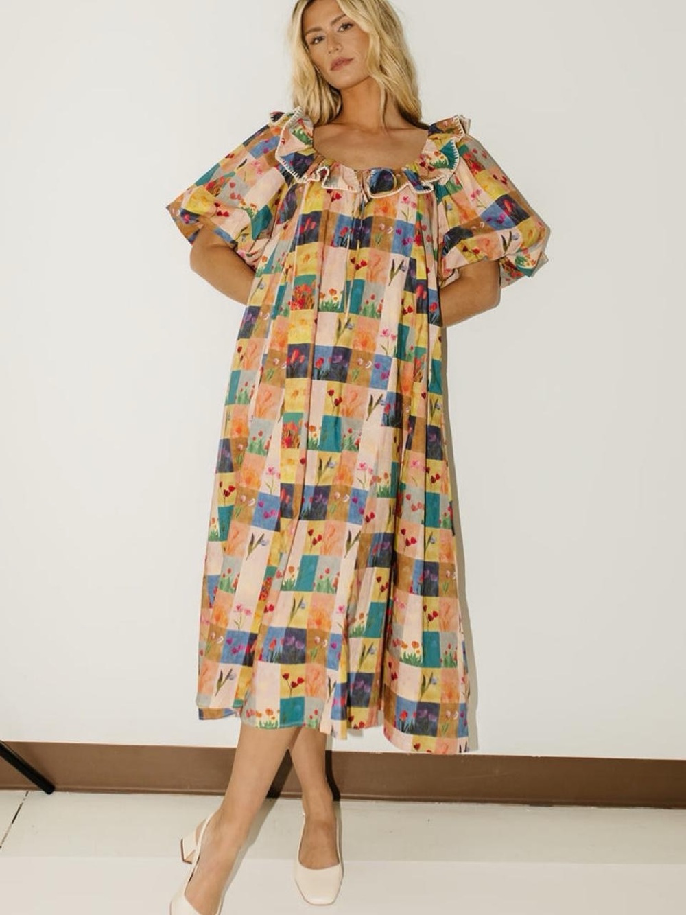 Zoco Good Luck Puff Sleeve Patchwork Dress